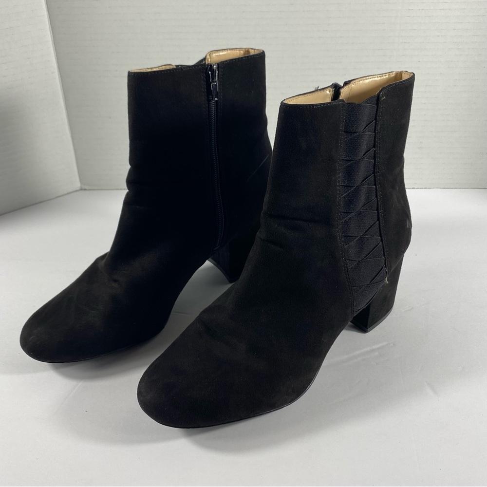 Nine West Nw7qualner Women's Black Suede Block Heel Ankle Boots
